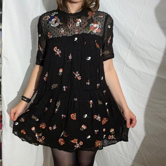 Zara Women Embroidered Dotted mesh Dress - Picture 2 of 13